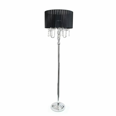 LALIA HOME 62-in. Glamorous Chrome Cascading Crystal Floor Lamp, Black Shade LHF-4004-BK